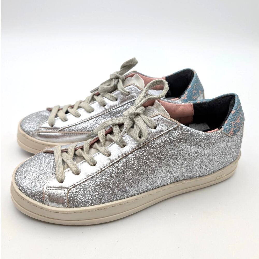 P448 John Persia Sneaker Shoes Women's Glitter Sliver/White Size US5.5 EU36
